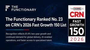 Graphic announcing The Functionary’s No. 23 ranking on CRN’s 2026 Fast Growth 150 list, recognizing 81.4% two-year growth.