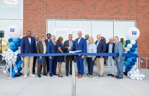 Ribbon-cutting ceremony outside Lincoln University's new Health and Security Sciences Institute