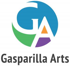 A circuluar shaped logo with the intials GA in blue, green, orange and purple