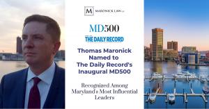 Thomas J. Maronick Jr. alongside the MD500 logo and Baltimore skyline, announcing his recognition as a 2026 MD500 honoree.