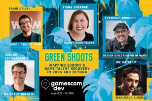 Five panelists participating in "Green Shoots" session at gamescom dev 2026
