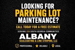Parking lot maintenance services in South Georgia by Albany Sealcoating & Line Striping LLC, including asphalt sealcoating, line striping, crack repair, pavement preservation, and commercial parking lot maintenance.