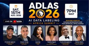 ADLAS 2026 AI Data Labeling Africa Summit virtual event banner featuring confirmed speakers and registration information for 15 August 2026.
