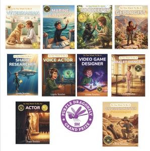 Book cover collage of Linda Soules’ So You Want to Be A… career series, winner of the 2026 Purple Dragonfly $500 Grand Prize.