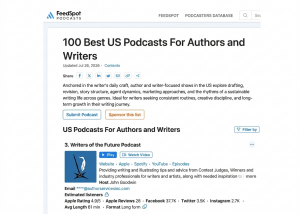 Writers of the Future Podcast in top 3 of 100 Best US Podcasts for Authors and Writers on the FeedSpot Podcasts website. The podcast just posted episode 381 with Neo Edmund.