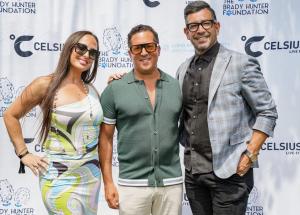 Jackie Botehlo, Josh Fox and Richie Hosein at 'Padel for a Purpose," which raised $250,000 for the Brady Hunter Foundation.