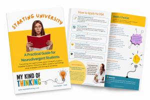 cover and sample pages of a guide for neurodivergent students starting university