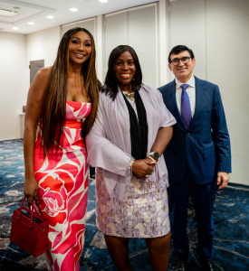 Bronx Borough President Vanessa L. Gibson (center) is joined by Cynthia Bailey (left) and Dr. Yan Katsnelson (right) after being honored with the 2026 Flora Award.