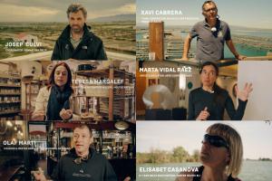 Six portraits of the people featured in Vianédita's Ebro Delta documentary: an oyster and mussel farmer, a rice miller, a craft brewer, an artist, a boat captain, and a bird observatory coordinator, Ebro Delta, Catalonia, Spain.