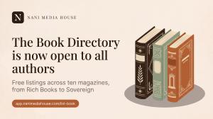 Announcement graphic: the Nani Media House book directory is open to all authors, with free listings across ten magazines