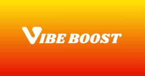 VibeBoost logo on an orange and yellow gradient background.