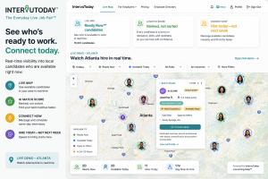IntervuToday real-time hiring map showing Atlanta-area job seekers available for work, helping employers discover local candidates and connect faster.