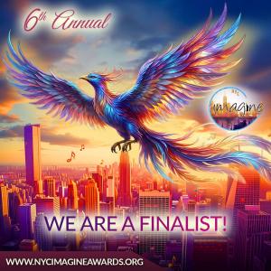 Colorful image with a phoenix bird and says NYC Imagine Awards SFDS finalist