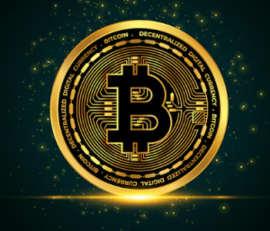 Bitcoin against a green background