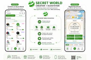 Secret World app creator ecosystem connecting creators with local deals, jobs, memberships and business opportunities.