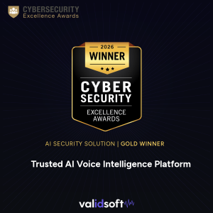 ValidSoft VIP Gold Cybersecurity Excellence Award for AI Security Solution