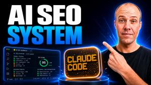 Ryan Doser pointing to a Claude Code logo beside a code editor window titled AI SEO System Site Audit, showing crawl status, schema checks and internal link suggestions.