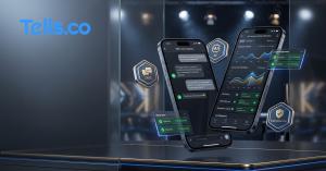 Tells.co Contact.io 2026 promotional hero showing smartphones with SMS lead response and AI customer contact workflow screens.