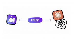 Illustration showing MindMap AI connected through MCP to Claude and ChatGPT, with two-way arrows representing direct creation and editing of mind maps.