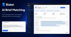 Bisket AI Brief Matching feature showing creator ranking and campaign fit analysis.