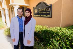 PureVida Primary Care & Wellness team, including Dr. Said Awad, MD, and Yusra Awad, APRN, FNP-BC, at their Wesley Chapel, FL med spa and primary care practice
