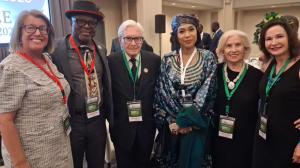 M. Teresa Lawrence (R) poses for a group photo with, among others, King Wale Adesanya (second left), Chairman Nigeria & Canada Business Network (N&CBN), Engr. Fauziya Buhari (fourth left), Senior Special Assistant to Governor of Kaduna State on School feeding Programme.