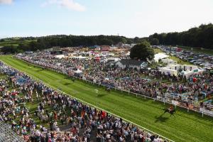 Picture of a busy Cartmel Racecourse from the air
