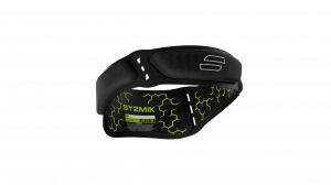 Interior bottom view of the SYZMIK X7c+ protective headband showing green Carbon 3D-printed lattice padding against a black injection-molded shell.