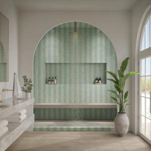 Marea, 1" x 1" Wide Stripe Pattern Glass Tile Available at AquaBluMosaics.com
