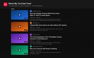YouTube Subscriptions feed shown as a clean single-column list view by the Reset My YouTube Feed Chrome extension