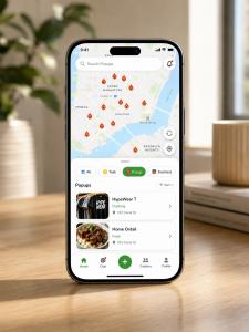 Smartphone showing the Secret World app’s Hustle Map with popup markers across Lower Manhattan, Chinatown and Canal Street, and listings for two independent sellers below.