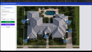 CCTV Camera Placement Planner showing security cameras mounted on a Royal Palm Beach home with outward-facing coverage areas.