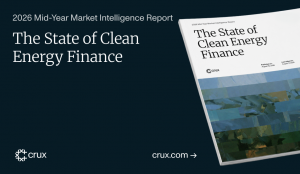 This is a rendering of a data report on top of a solid blue background with Crux logo.