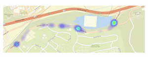 Heatmap from LA DOT showing clusters of collisions on Forest Lawn Dr primarily at intersections but also a few all along the route.