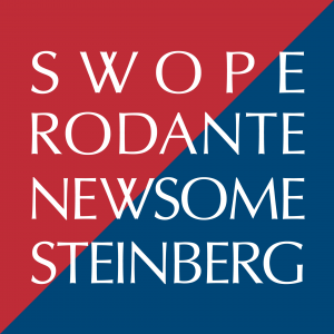 Red and blue flag with Swope, Rodante, Newsome & Steinberg text overlay