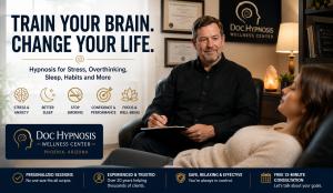 Dr. William Deihl of Doc Hypnosis Wellness Center in Phoenix providing a personalized hypnotherapy session for stress, overthinking and sleep.