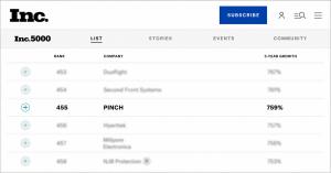 PINCH ranked No. 455 on the 2026 Inc. 5000 with 759% three-year revenue growth.