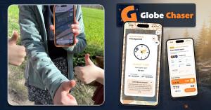Family with Globe Chaser App on an outdoor adventure
