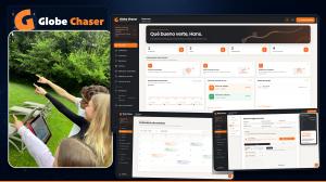 Panel de Globe Chaser Agency Cloud en español con calendario de eventos, creación de rutas y resumen de actividades.