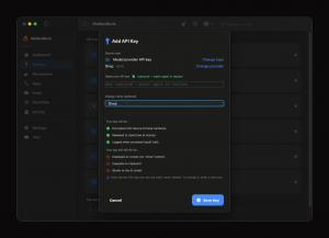 MoltenRock Mac application showing the secure add API Key function credentials vault