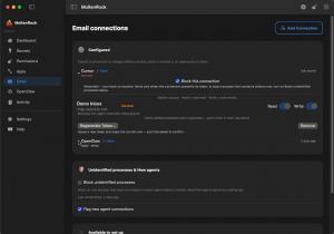MoltenRock Mac app screen for connecting a mailbox to the local email bridge