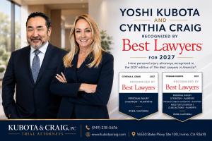 Irvine personal injury attorneys Yoshi Kubota and Cynthia Craig of Kubota & Craig, PC recognized by Best Lawyers for 2027.