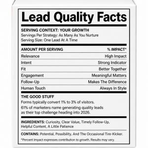 Mock Nutritional Label explaining the make up of quality leads.