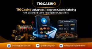 TIGCasino Telegram casino platform showcasing game aggregation partnerships with Play'n GO, Pragmatic Play, NetEnt, Hacksaw Gaming, Relax Gaming, and Push Gaming