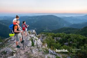 A family on a hiking trip
