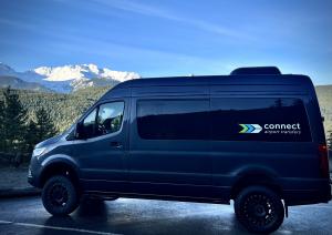 Connect Airport Transfers’ Mercedes-Benz Sprinter vans provide private seating for up to eight passengers, with ample space for group luggage, skis and snowboards.