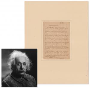 Albert Einstein autograph letter written in German, signed and sent from Berlin, Germany on May 1, 1926 to his close friend and colleague Michele Besso, regarding the potential for scientific experiments to reveal “God’s secrets.” Estimate: $30,000-$40,00