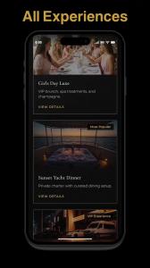 A smartphone showing the Tampa Luxe Experiences catalog, with cards for Girls Day Luxe and a Sunset Yacht Dinner marked Most Popular.