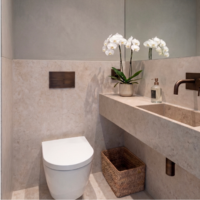 One week bathroom remodel in Aventura FL with upgraded tile and modern fixtures