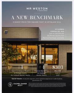 MR WESTON + associates 2025 performance graphic showing $303.3 million in sales and Coldwell Banker Realty team rankings.